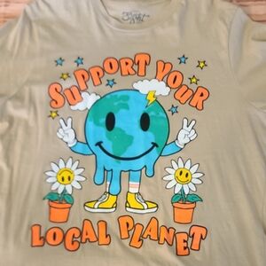 Eighty Eight Cream and Blue Short Sleeve Tee with Playful Graphic Design